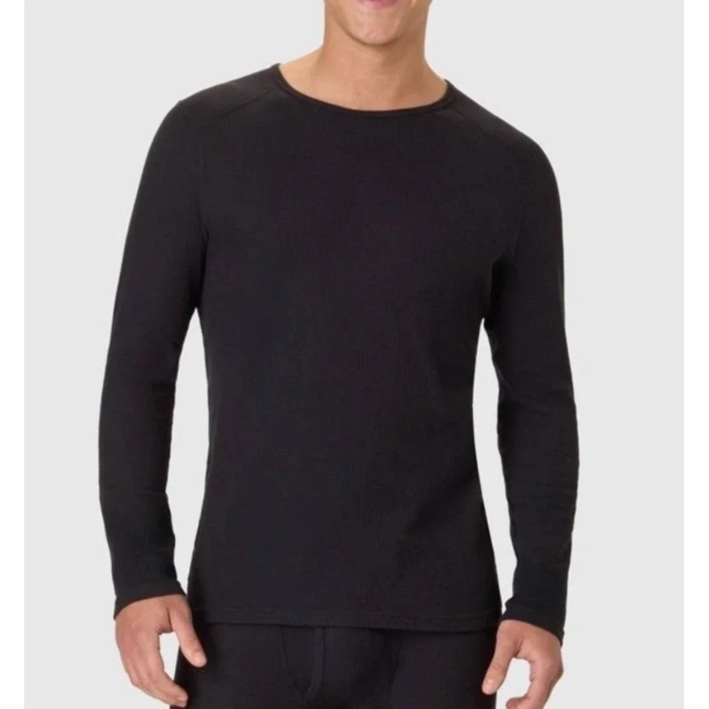Hanes Premium Mens Baselayer Set of 2 Black Waffle Long Sleeve Crewneck small